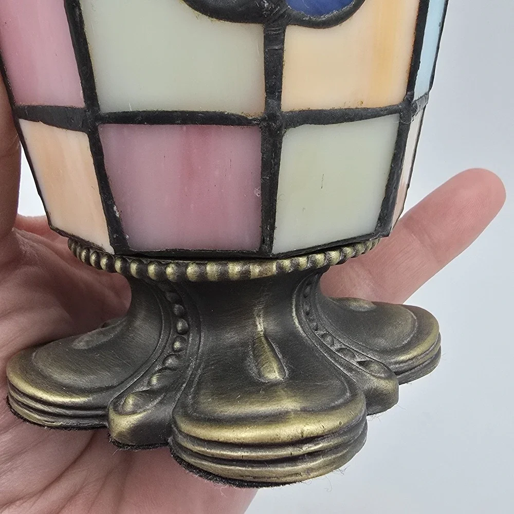 PartyLite Stained Glass Votive Candle Holder Mosaic Pastel Floral Metal Base - Picture 4 of 9
